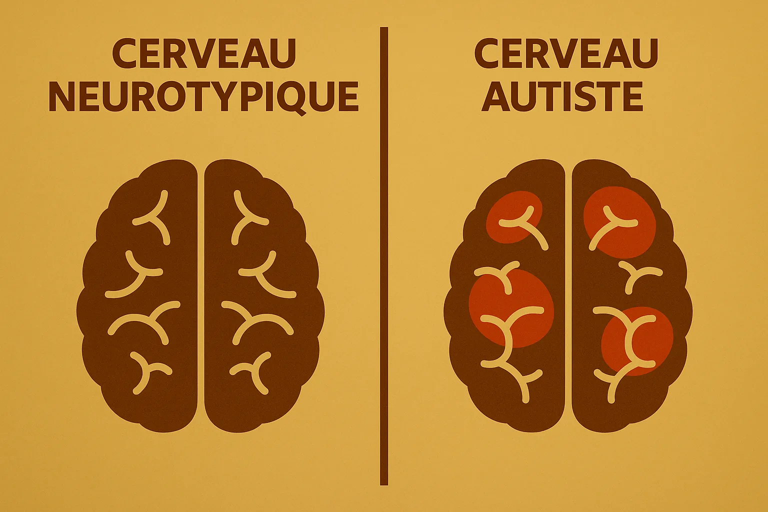 Illustration du cerveau neurotypique vs cerveau autiste