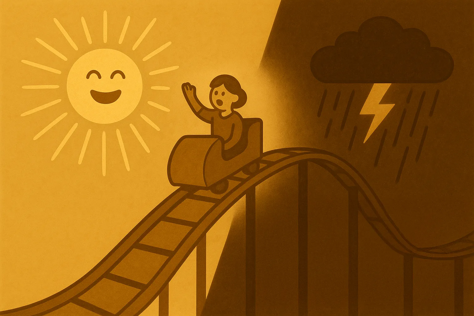 Illustration de montagnes russes symnbolisant l'euphorie et la dépression à la fois