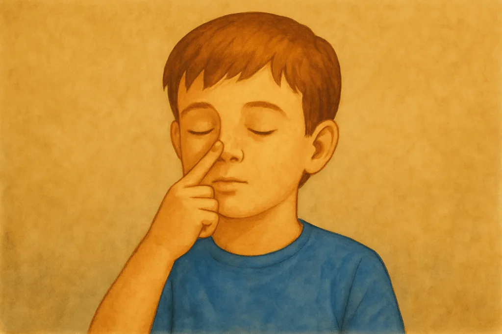 Enfant qui essaie de se toucher le nez