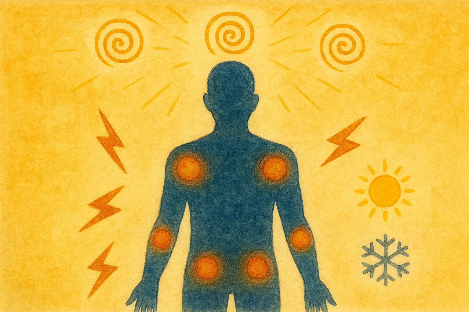 Schéma des sens invisibles (système vestibulaire, proprioception, nociception, thermoception)