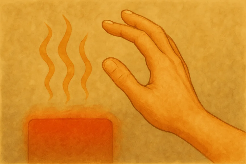 Hand pulling away from a hot surface