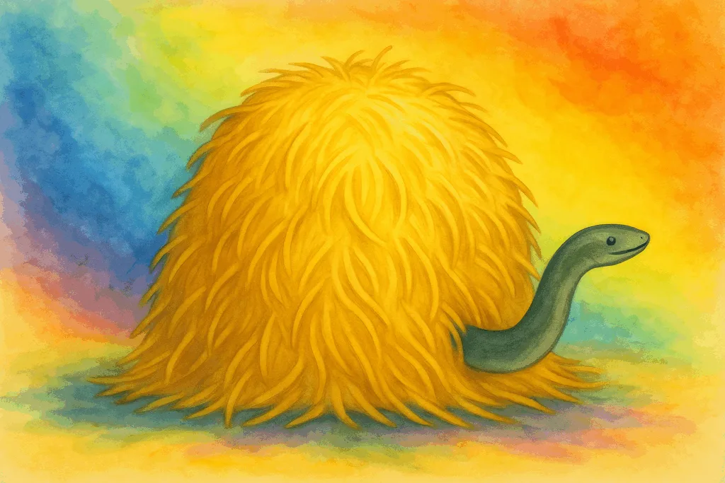 Illustration d'une anguille dans une botte de foin