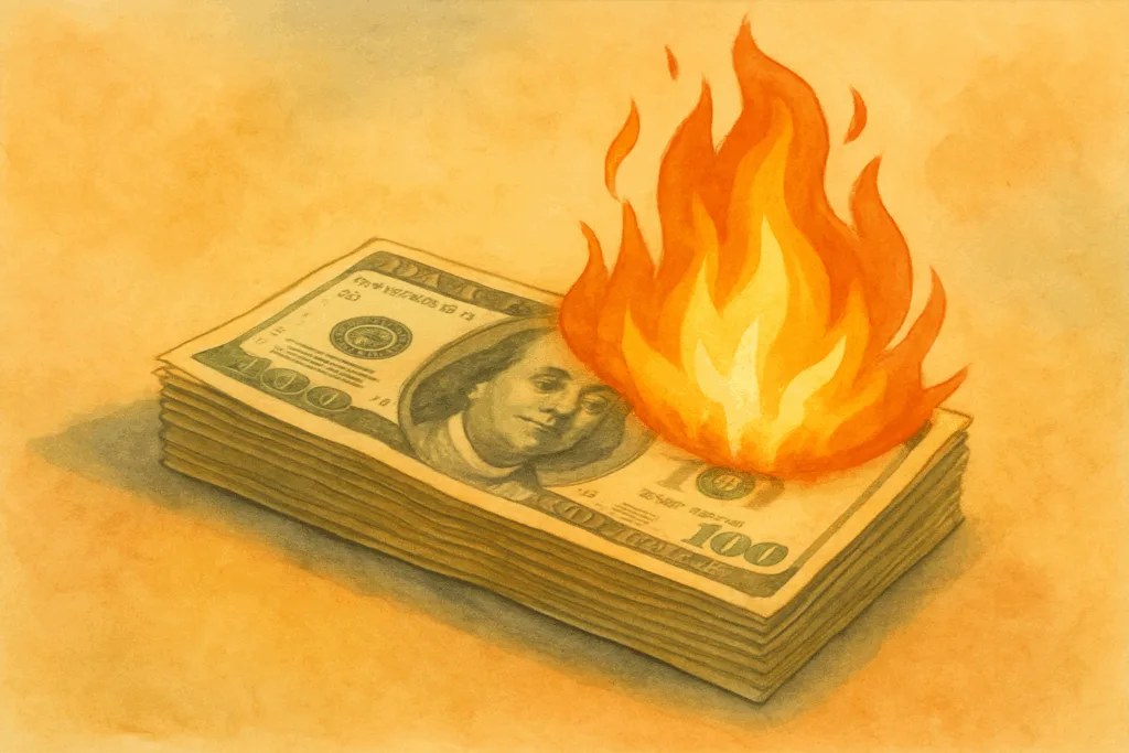 Illustration of banknotes burning