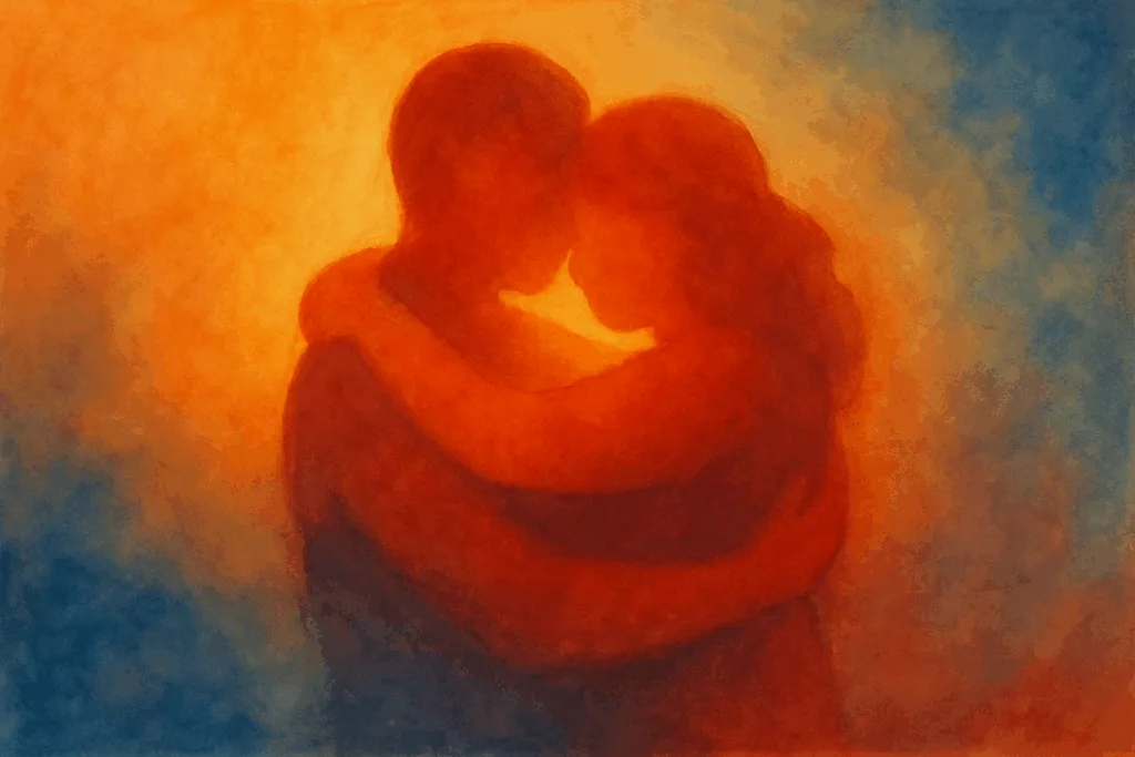 Illustrations de deux silhouettes floues se faisant un câlin, effondrement des barrières sensorielles