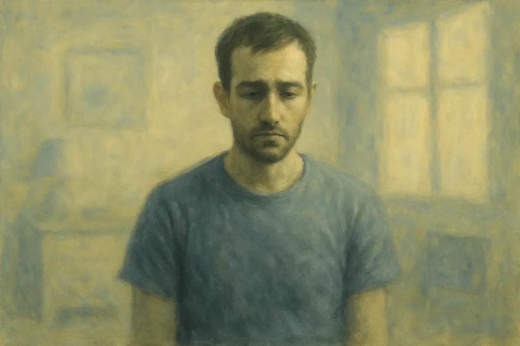 Illustration d'un homme dépressif, palette de couleurs délavées