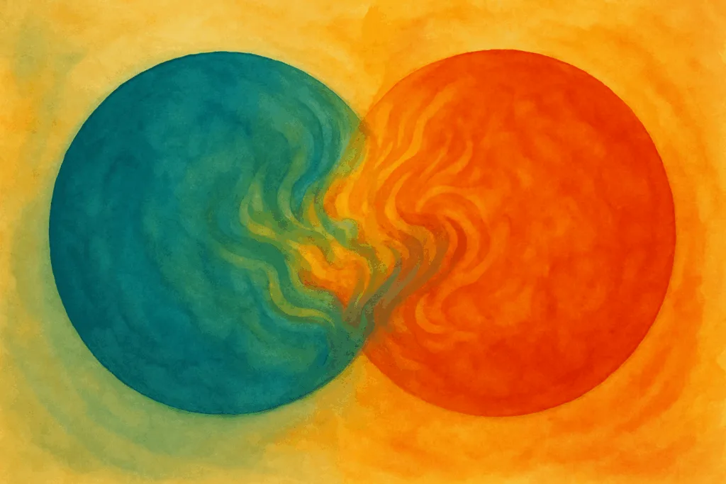 Bulles bleu et rouges (autisme et bipolarité) qui se chevauchent