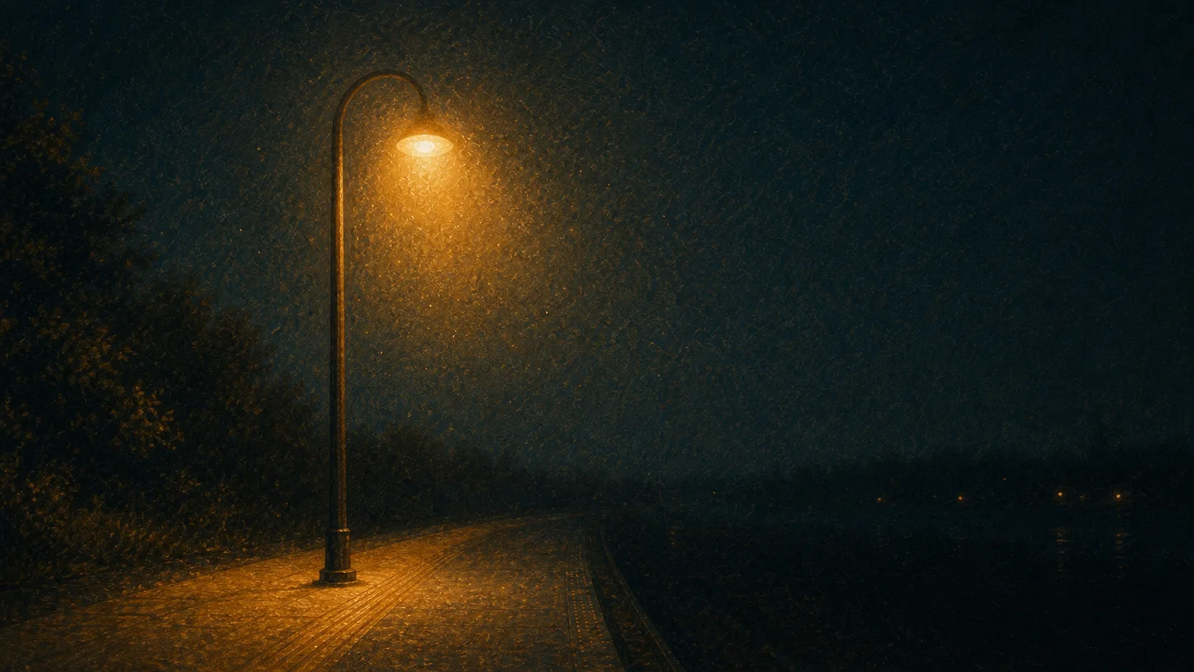 Lampadaire diffusant une lumière dorée dans la nuit