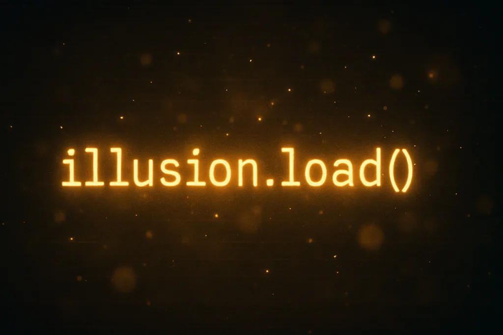 Illustration illusion.load() en ligne de code sur un fond lumineux