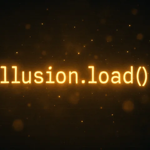 Illustration illusion.load() en ligne de code sur un fond lumineux
