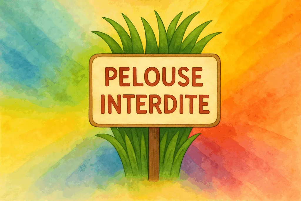 Panneau "Pelouse interdite" avec l'herbe qui se cache derrière
