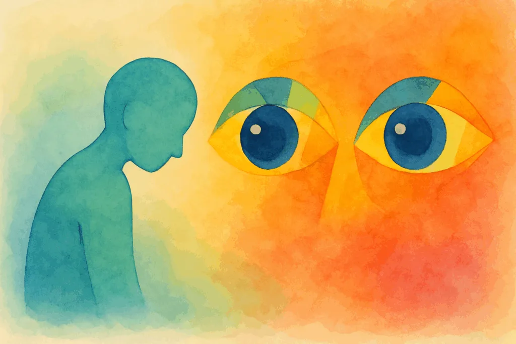 Regard sensoriellement oppressant, homme à gauche qui l'évite