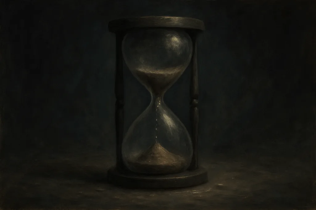 Illustration d'un sablier presque vide, temps qui ralentit