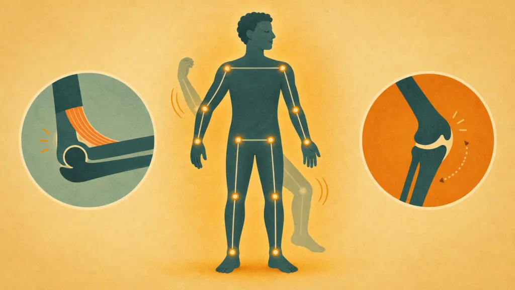 Schéma de la proprioception montrant les articulations et la position des membres dans l’espace