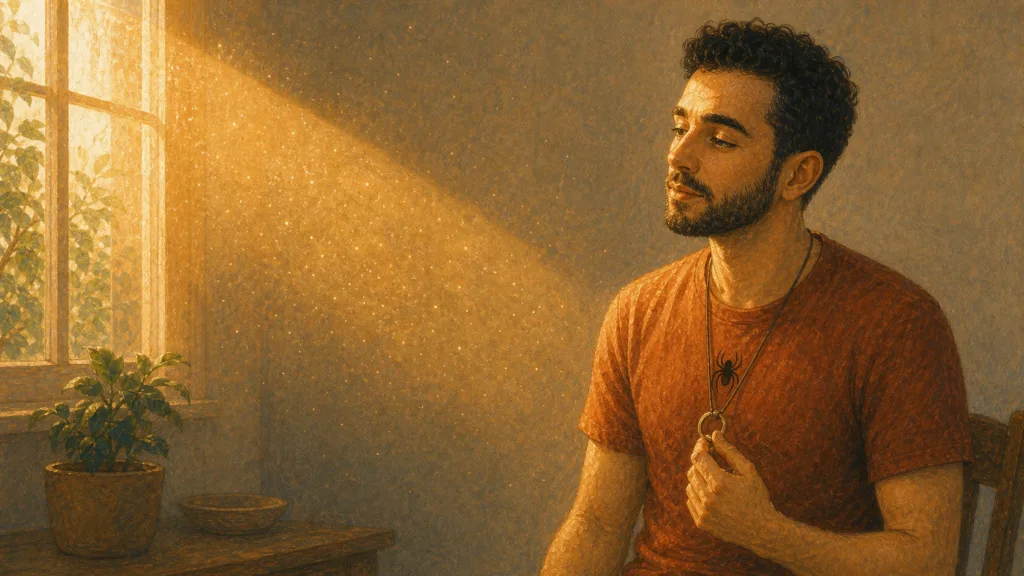 Homme observant des particules de poussière dans un rayon de soleil