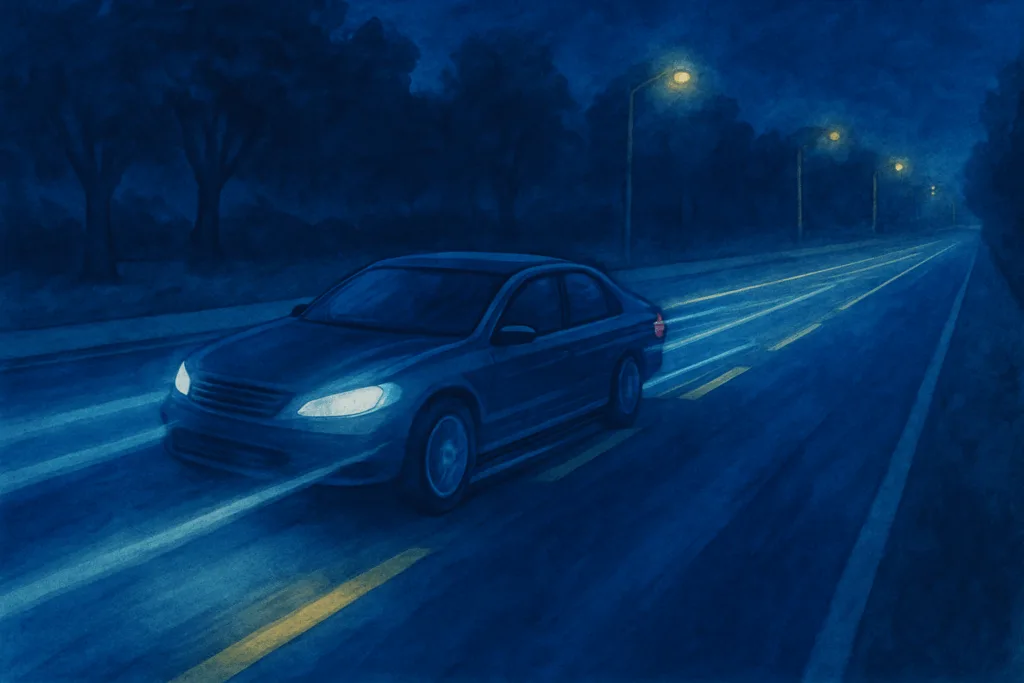 Illustration of a car driving very fast at night