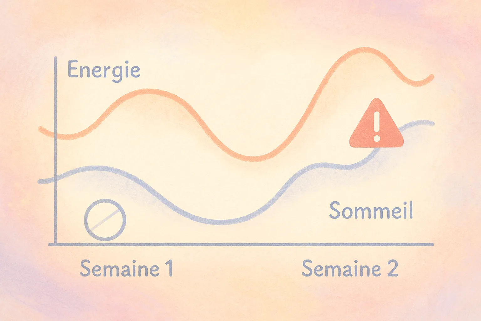 Courbe énergie/sommeil avec un symbole alerte