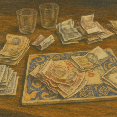 Photo retravaillée de pile de billets (riels cambodgiens)