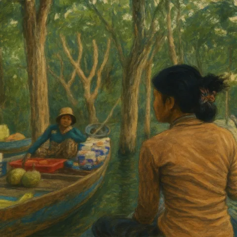 À bord de canoë dans le village flottant de Kampong Phluk
