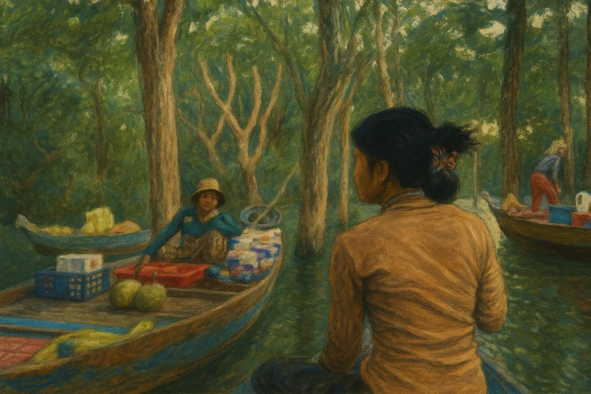 À bord de canoë dans le village flottant de Kampong Phluk