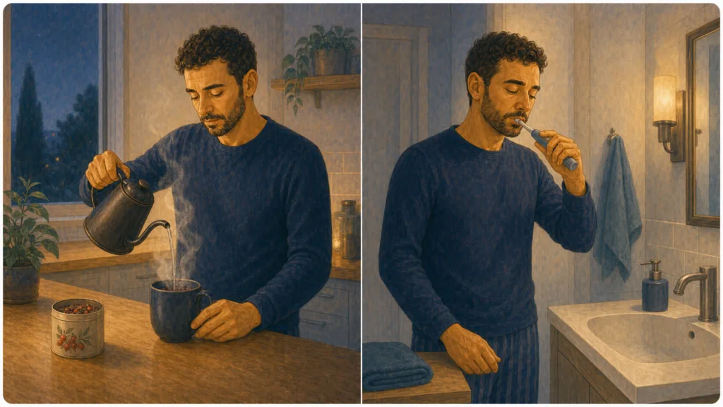 Panels depicting my evening routine