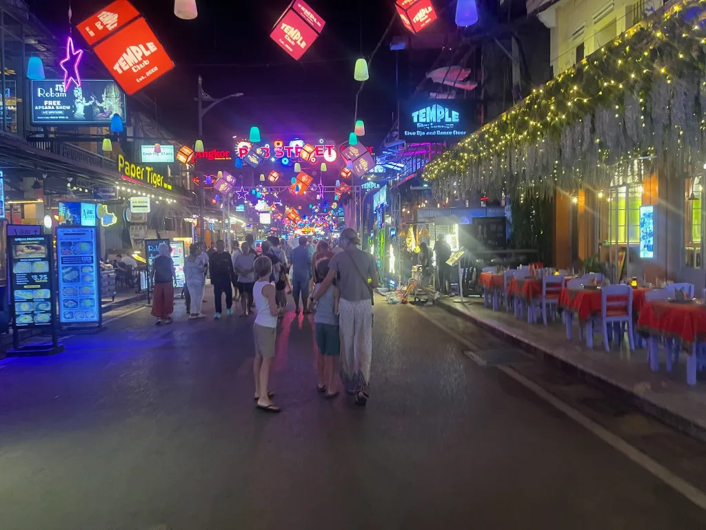 Photo of Pub Street in Siem Reap, at night — taken by a friend