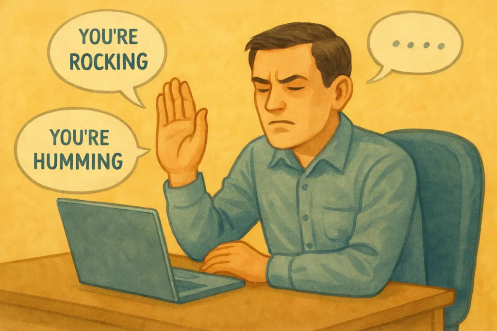 Illustration of a man rejecting remarks suggesting that his behavior has changed (loss of insight)