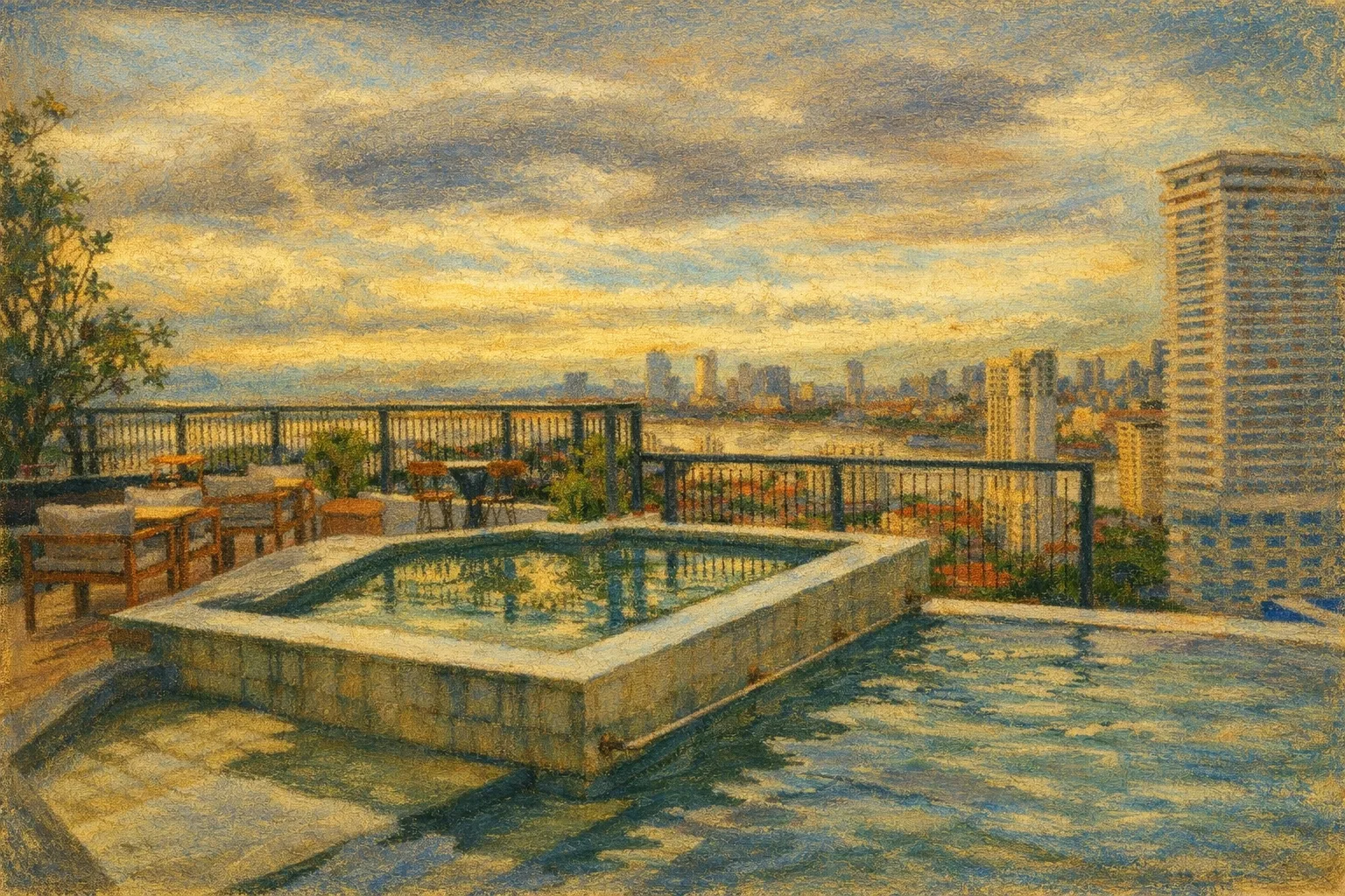 Vue d'un rooftop d'hôtel deluxe à Phnom Penh