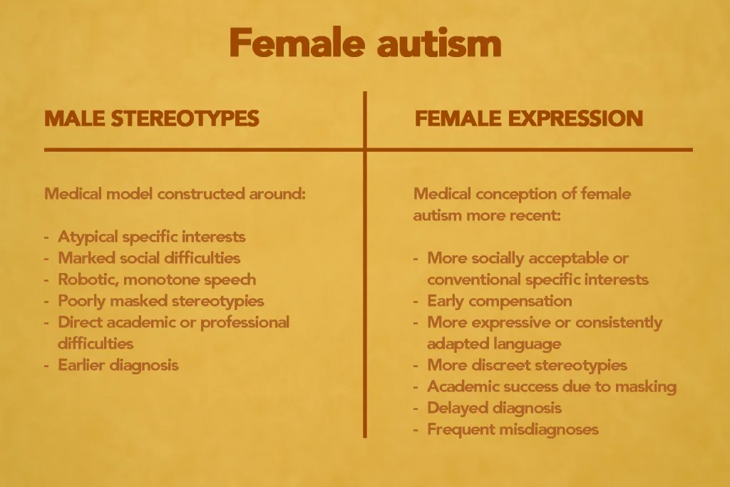 Illustration of male autistic stereotypes vs female characteristic traits
