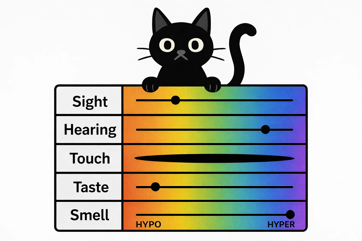 Gauge of sensory hypo- and hypersensitivities (with a small cat peeking over)