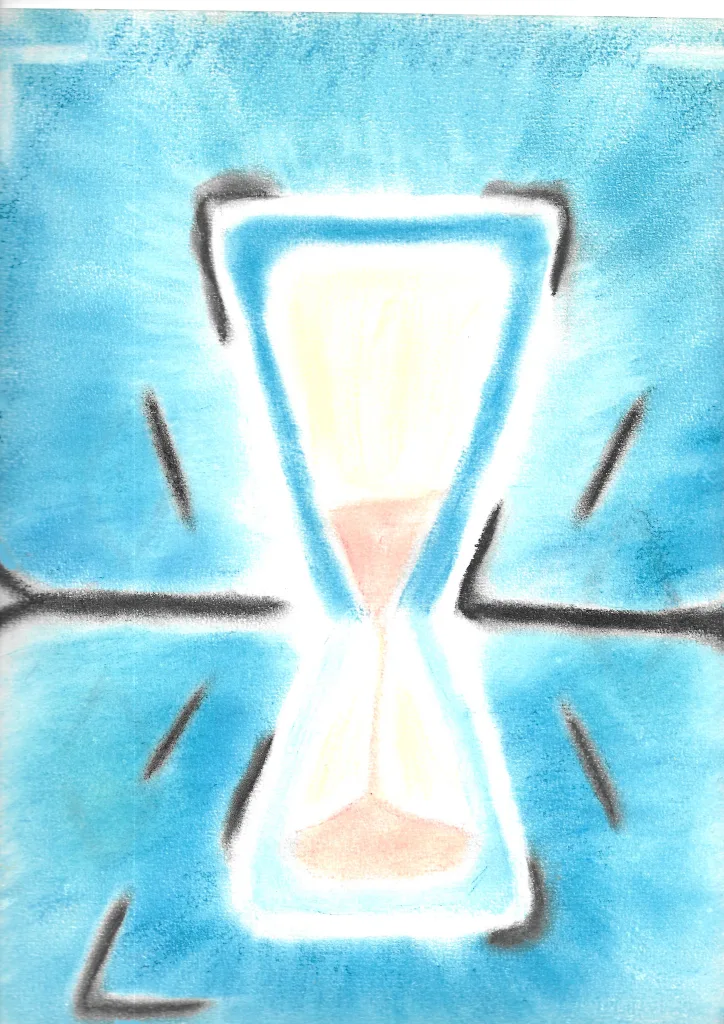 Hourglass of limited time, chained because hospitalized, a metaphor for my graphorrhea