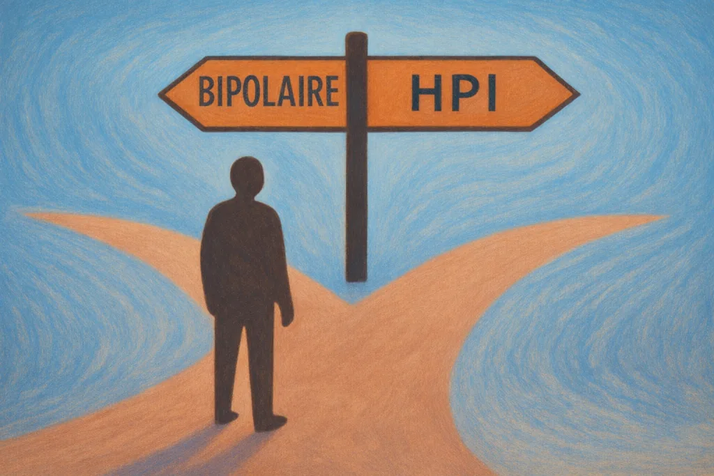 Homme devant un croisement Bipolaire/HPI