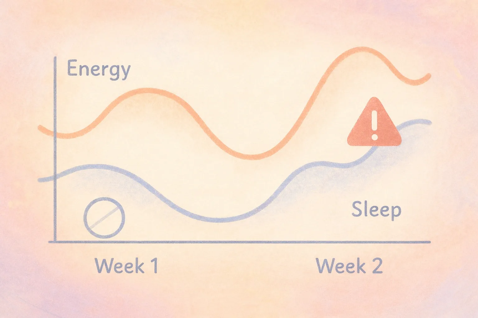 Energy/sleep curve with an alert symbol