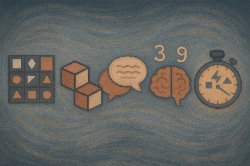 Iconography representing the IQ test subtests