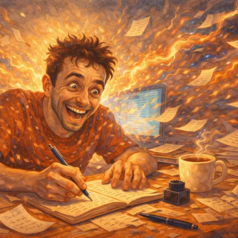 Illustration d'une personne euphorique en plein flux créatif extrême
