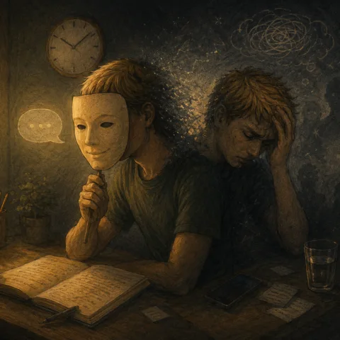 Illustration d'une femme sur-stimulée portant un masque vs une femme ensevelie de stimulations