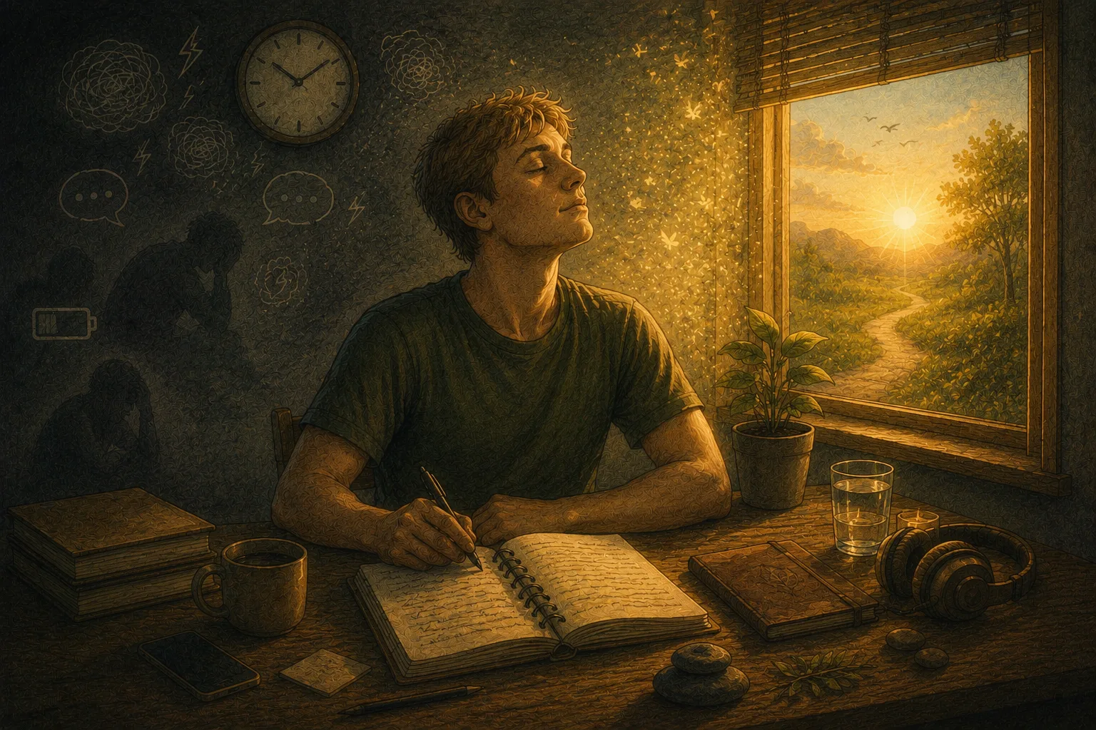 Illustration of a woman finally breathing again after recovering from her autistic burnout