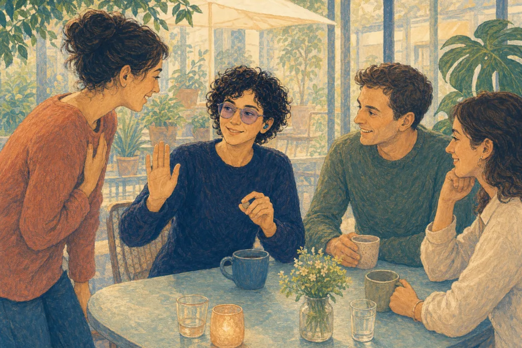 Illustration d'une personne protégée sensoriellement dans une situation sociale